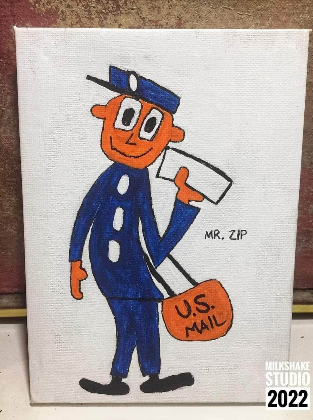 こぐまちゃん様USPS REGISTERED MAIL（書留）ステッカー　1 Mr Zip USPS US Postal Service Original Small Painting