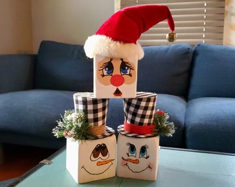 Christmas block characters, Santa decoration, Snowman decoration, Snowmen, Christmas decoration, winter decor