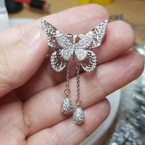 Silver butterfly brooch Statement Brooch for Women, Costume Jewelry Dangle Brooch