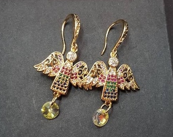 Gold angel earrings, gift for her