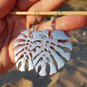 Monstera dangle earrings Gifts for her tropical leaf earrings