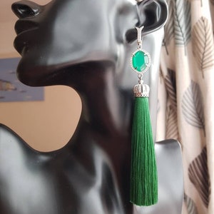 Emerald green tassel earrings, Mothers day gifts