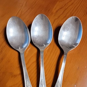 USSR vintage spoons, set of three, Neusilber melchior silver plated dinner spoons signed МНЦ ц 4р 00к