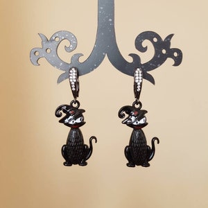 Handmade cat dangle earrings, black cat lover gifts