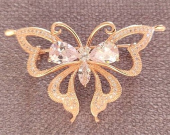 Broche Vintage Grande Mouche Dorée Avec Strass Rouges - État Bon, Pièce De Collection Française