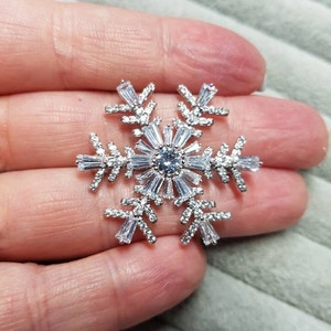 Christmas brooch, silver snowflake brooch, cubic zircon jewelry for her