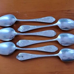 USSR Vintage spoons, set of six, Neusilber melchior silver plated dinner spoons signed ЗiШ МНЦ 15-20