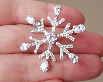 Silver snowflake brooch, Christmas gifts for her