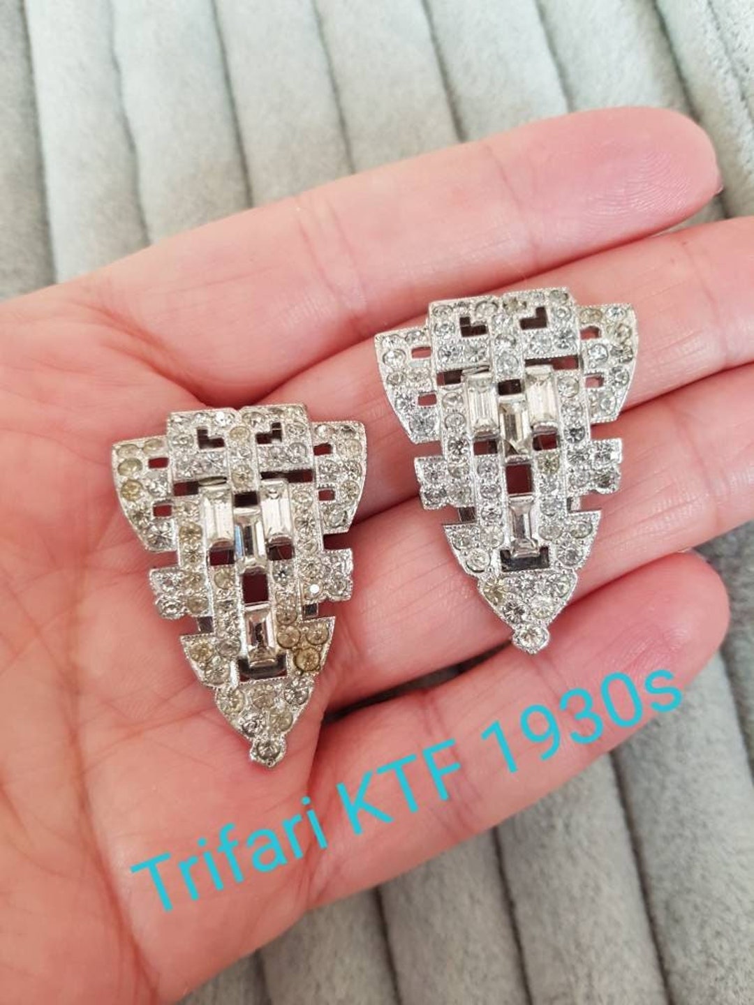 Art Deco Dress Clips Trifari KTF Paste Vintage Pair of Clips Etsy