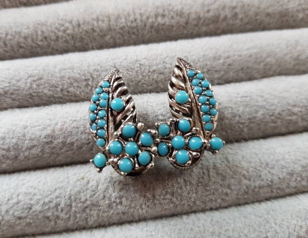 Vintage Turquoise Clip on Earrings 1950s Jewelry Flower and Etsy