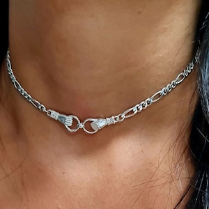 Doppel Hand Halskette - Hand Charme Choker Halskette - Hand hält Ring Choker, Zierliche Figaro Halskette - Silber Chunky Halskette - Hand Anhänger