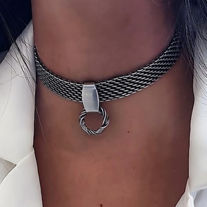 O Ring Collar, Silver Day Collar, Collar choker, Thick Choker, Silver Chunky Necklace, Luxury chain Gift, Evening Collar, collar jewelry