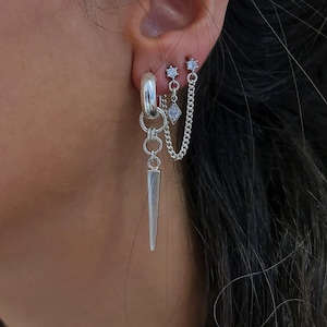 Orecchini impilabili, set di orecchini con punte in argento, orecchini a infilare per tutti i giorni, orecchini a cerchio pendenti, orecchini punk e goth