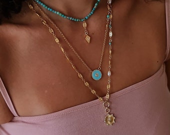 Multi Layer Necklace, Layering Gemstone Necklace, Turquoise Necklace, Layer Necklace Set, Multi Strand Necklace, Turquoise Gemstone Necklace