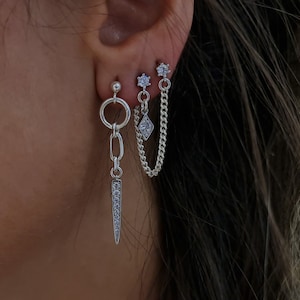 Einfädler Ohrringe Set, geometrische Charme Stapeln Ohrringe, baumeln Stapeln Spike Ohrringe, Loch zu Loch winzige Ohrringe, Punk, Goth Ohrringe