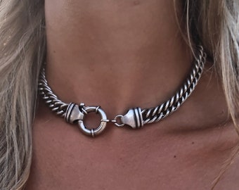 Chunky Necklace, Silver Chunky Necklace, Thick Linked Necklace, Choker Chain, Statement Silver Necklace, Choker necklace, Rocker Jewelry