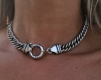 Silver Oxidized Chain Necklace, Link Chain Necklace, Chunky Chain Necklace, Women&#39;s Men Bold Choker Necklace, grunge, gothic, emo jewelry