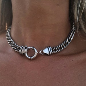 Oxidized Silver Foxtail Chain Necklace: Chunky Gothic Choker
