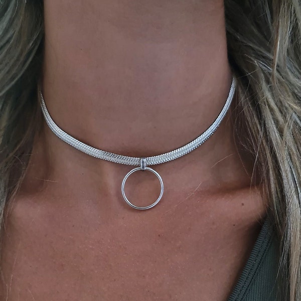 O ring Choker, Classic Hoop Necklace, Discreet day necklace, silver day collar, O ring necklace, hoop choker Necklace, Gift for wife
