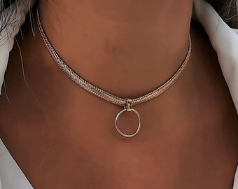 Gold Chain Choker - O ring choker - Herringbone Chain choker - hoop choker necklace - ring choker -  Flat snake choker - choker necklace