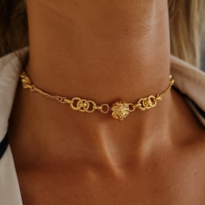 Gold Chain Choker - Gold Lion Choker necklace - Link Chain Choker - Dainty Chunky Link Necklace - Lion necklace - Minimalist choker