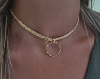 Bdsm Necklace, O Ring Day Collar - Discreet Day Collar - Collar For Women Sub - Gold Day Collar, Submissive Day Collar, Collar Jewelry Gift