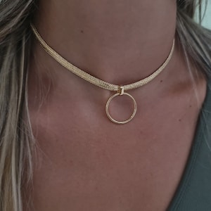 Gold O Ring Choker Necklace: Discreet Day Collar For Her - Color Material Options