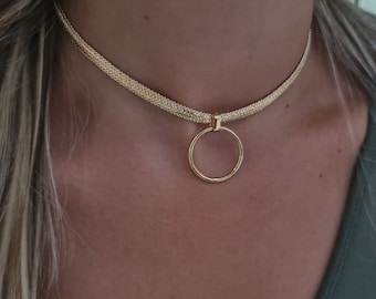 Gold O Ring Choker Necklace: Discreet Day Collar For Her - Color Material Options