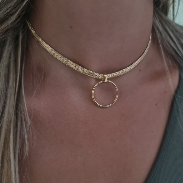 Gold O Ring Choker Necklace: Discreet Day Collar For Her - Color Material Options
