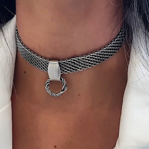 Silver Chain Choker - O Ring Choker - Weaved Choker - Hoop Choker Necklace - Ring Choker -  Flat Snake Choker - Choker Necklace