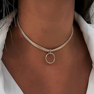 Collier ras de cou cercle, tour de cou avec joint torique, collier ras de cou en or délicat, collier ras de cou délicat, collier cercle en or collier cadeau pour elle image 1