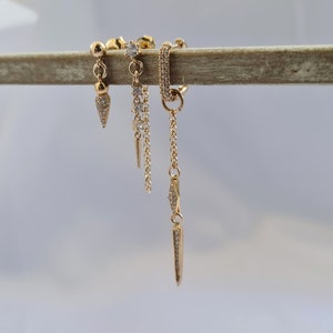 Gouden bengeloorbel, stapelbare stapeloorbellen, Cz-bedeloorbellen, Threader Spike Earring, tweede gatoorbellen, Huggie-hoepeloorbellen cadeau