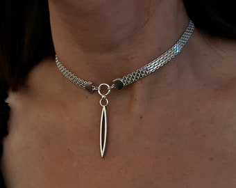 Silver Choker Necklace, Day Collar, Geometric Necklace, Day necklace, Delicate Silver Choker Necklace, Silver Pendant Choker Gift For Her