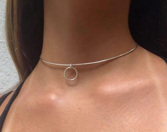 Minimalist Omega Chain Collar, Tiny O Ring Choker - Infinity Necklace, Sterling Silver 925
