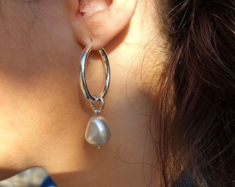 Boucles d'oreilles pendantes en forme de larme, Créoles en perles, Créoles en argent tendance, Boucles d'oreilles pendantes en perles, Grandes boucles d'oreilles en perles, Boucles d'oreilles de mariée