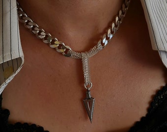 Arrow Necklace, Spike pendant choker necklace, Statement Classic chain, Thick Curb Chain Necklace, Arrow Pendant Chian For Women & Mem