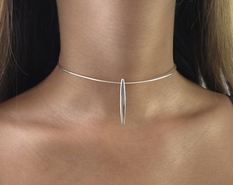 925 zilveren omegaketting, minimalistische staafbedel choker - staafhangerketting