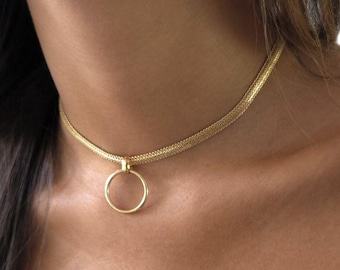 Collar necklace: Discreet O ring male sub collar, gold plated - Color & material options