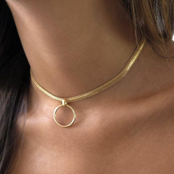 Collar necklace: Discreet O ring male sub collar, gold plated - Color & material options