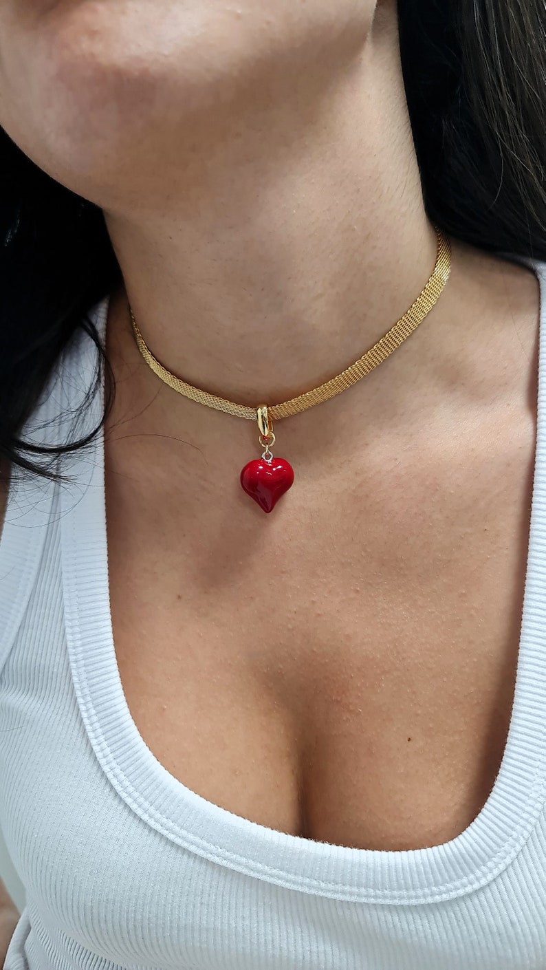 Red Heart Choker Necklace, heart pendant choker Collar, Dainty Choker Necklace, goth, gothic jewelry, Romantic Gift for girlfriend