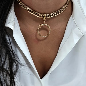 Gold Snake Necklace for Women, Eternity Circle Necklace, Unique Snake choker Necklace, Ouroboros Snake Pendant Necklace, Snake Jewelry image 5