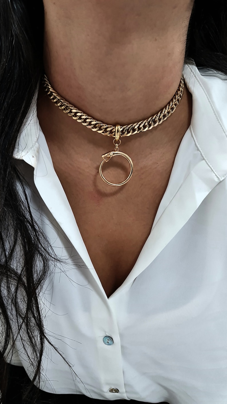 Gold Snake Necklace for Women, Eternity Circle Necklace, Unique Snake choker Necklace, Ouroboros Snake Pendant Necklace, Snake Jewelry image 5