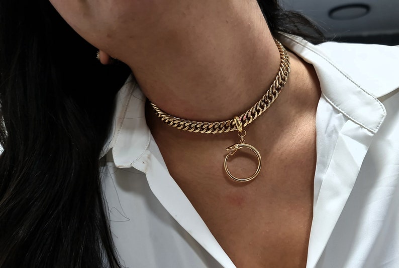 Gold Snake Necklace for Women, Eternity Circle Necklace, Unique Snake choker Necklace, Ouroboros Snake Pendant Necklace, Snake Jewelry image 4
