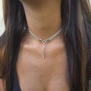 Delicate Sterling Silver V Necklace: Geometric Oval Pendant day collar