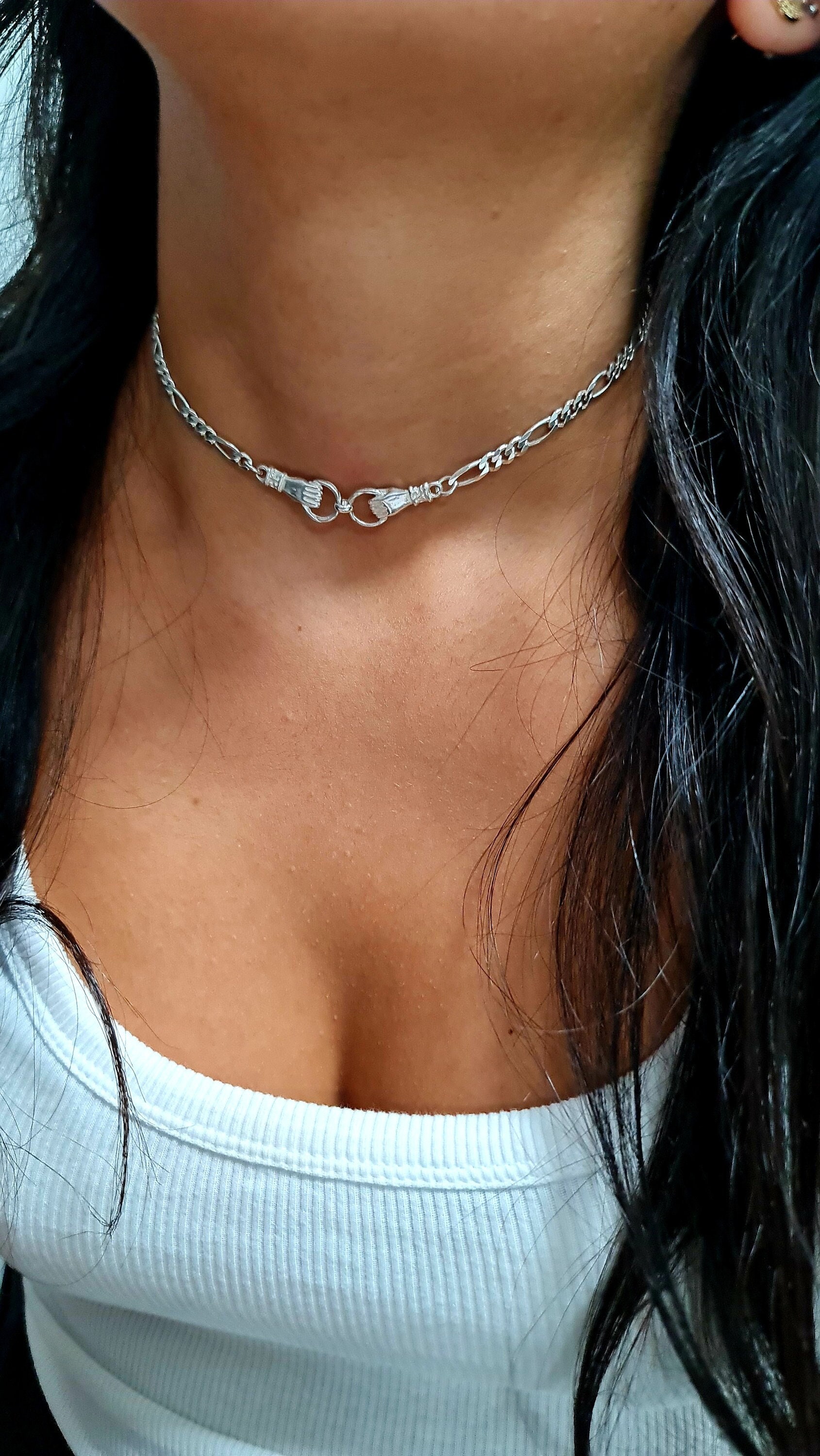 Women Figaro Chain Necklace Sterling Silver Choker Girl Boy Kids Necklaces  1Pc