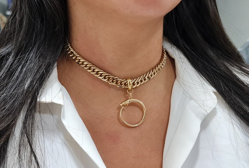 Gold Snake Necklace for Women, Eternity Circle Necklace, Unique Snake choker Necklace, Ouroboros Snake Pendant Necklace, Snake Jewelry image 7