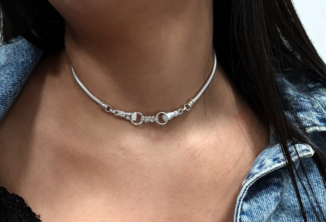 Hand Holding Necklace, Chunky Silver Chain Necklace, Hand Charm