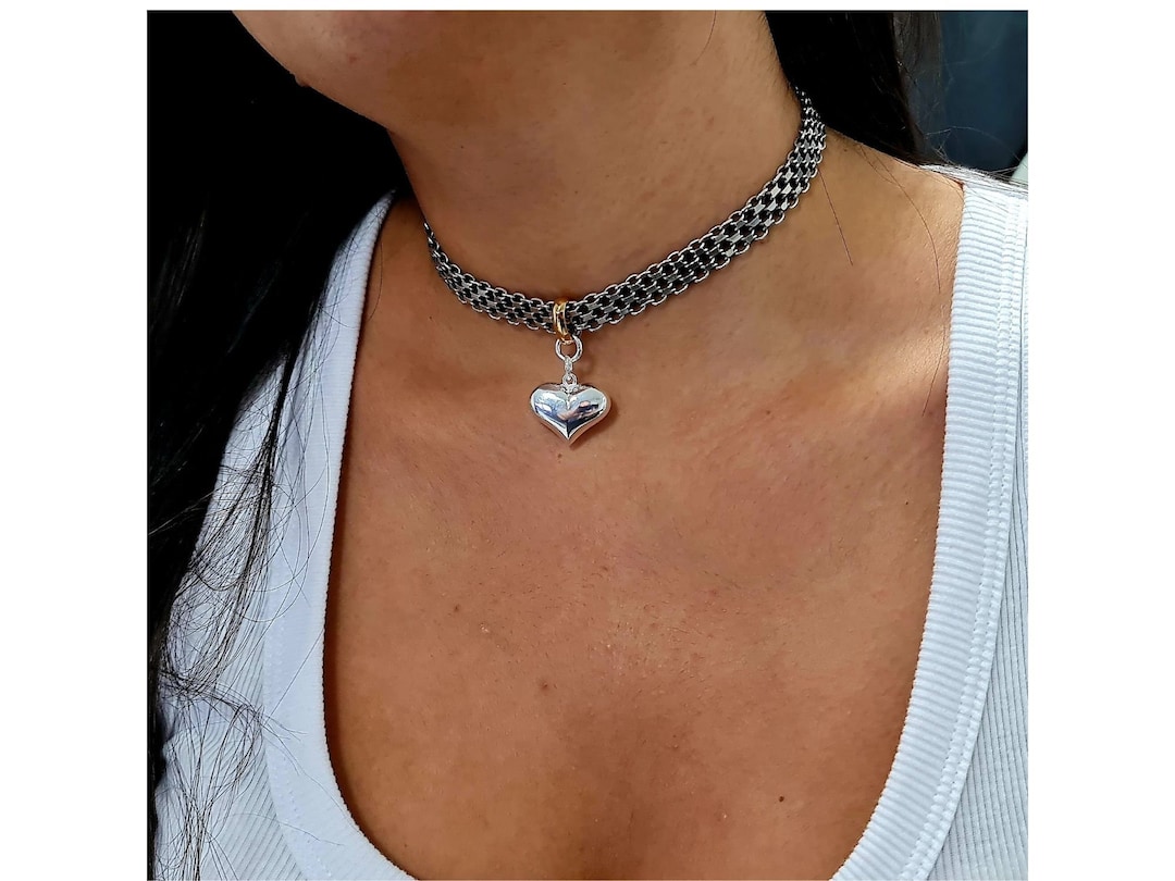 DEMDACO Heart Charm Choker Necklace - Silver Tone Brass, Adjustable Lobster Clasp, 18" + 2" Extender - View #3