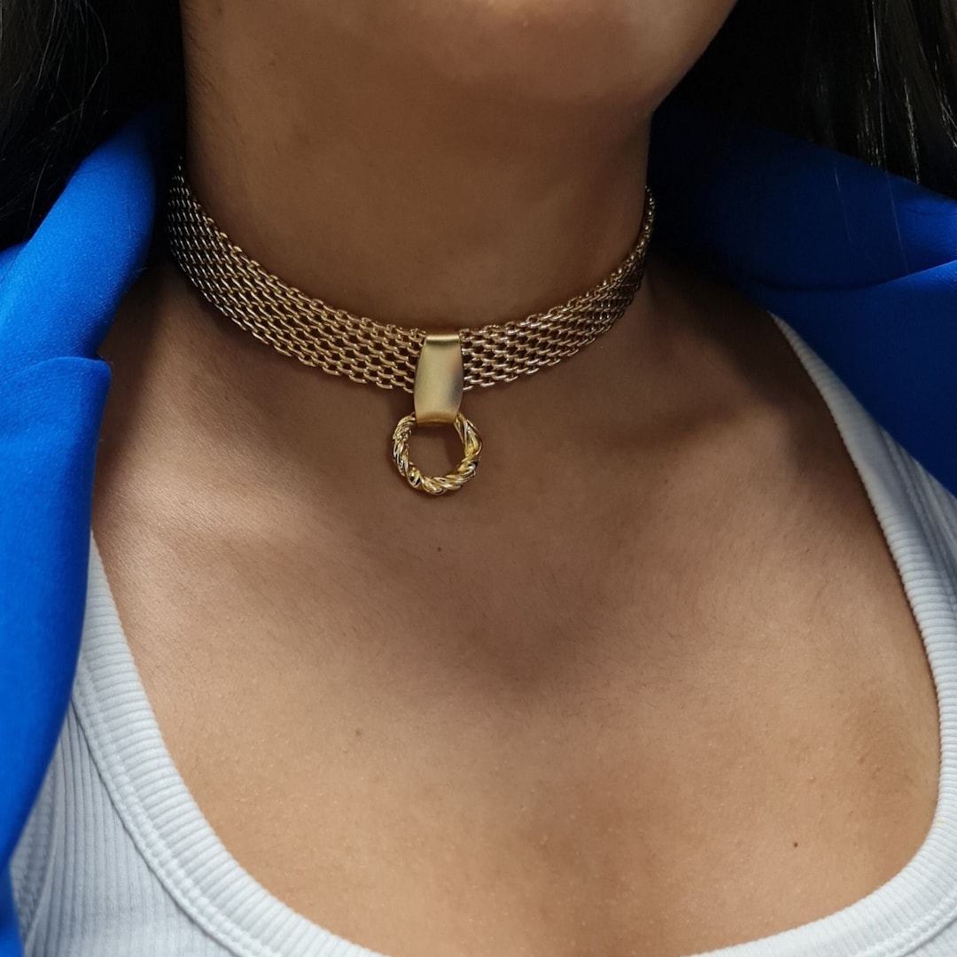 Chunky Choker Necklace, Gold Chunky Choker, Chunky Necklace Gold, Gold Statement Choker, Chunky