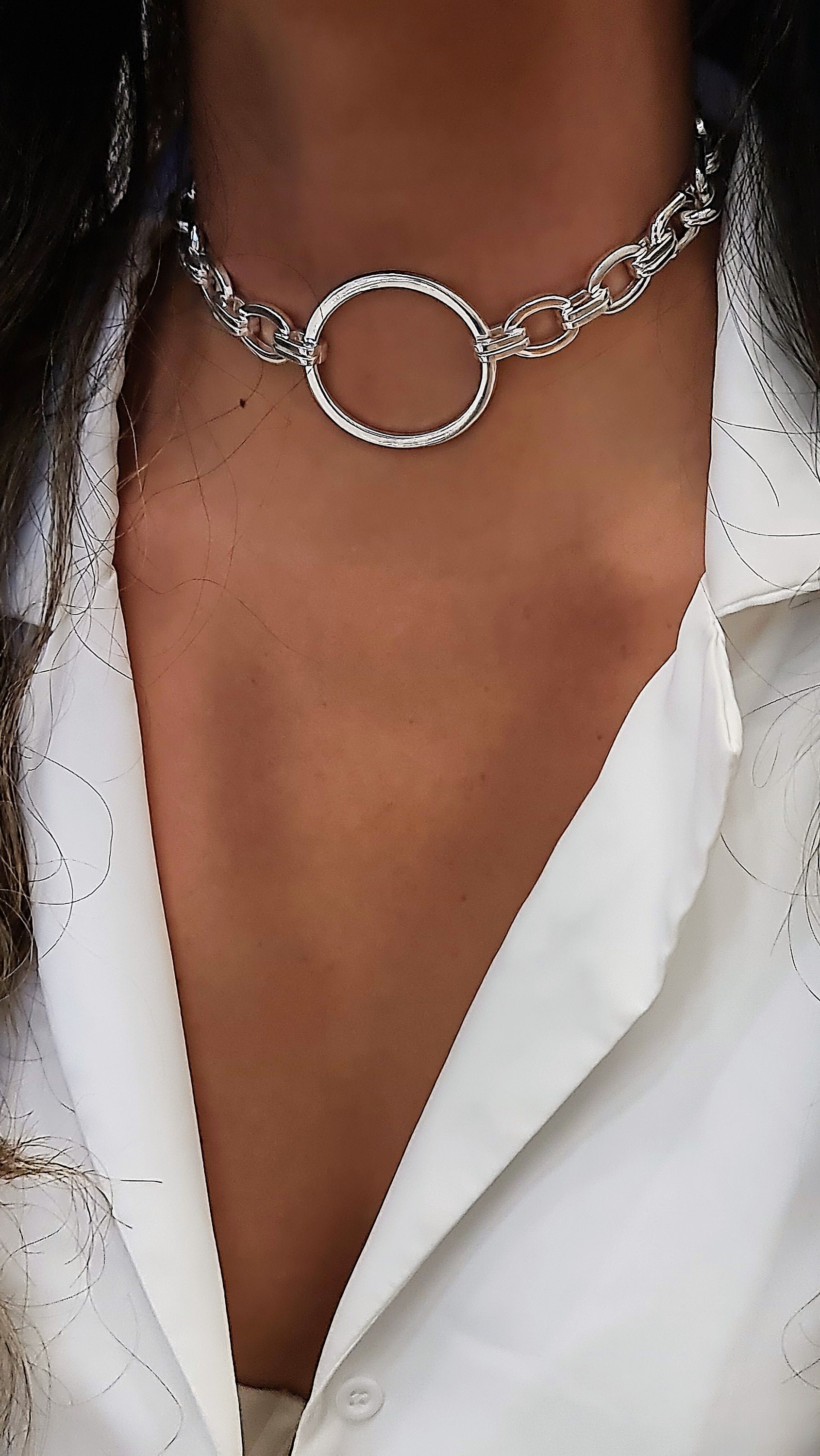 ネックレス・チョーカー Silver Coin/Round/Medallion & Circle Chain Necklace/Choker il_fullxfull.3482733966_m3q6.jpg